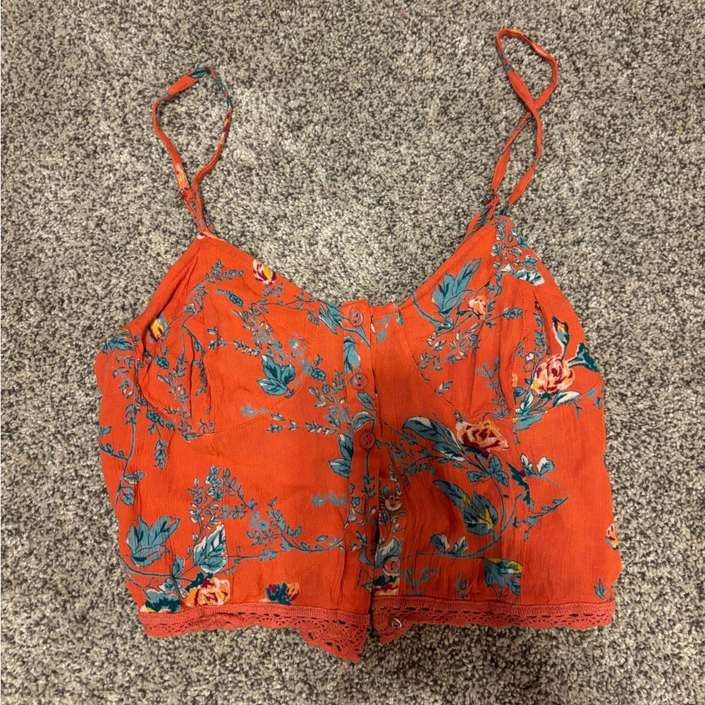 BillaBong Women Floral Tank Crop Button Up